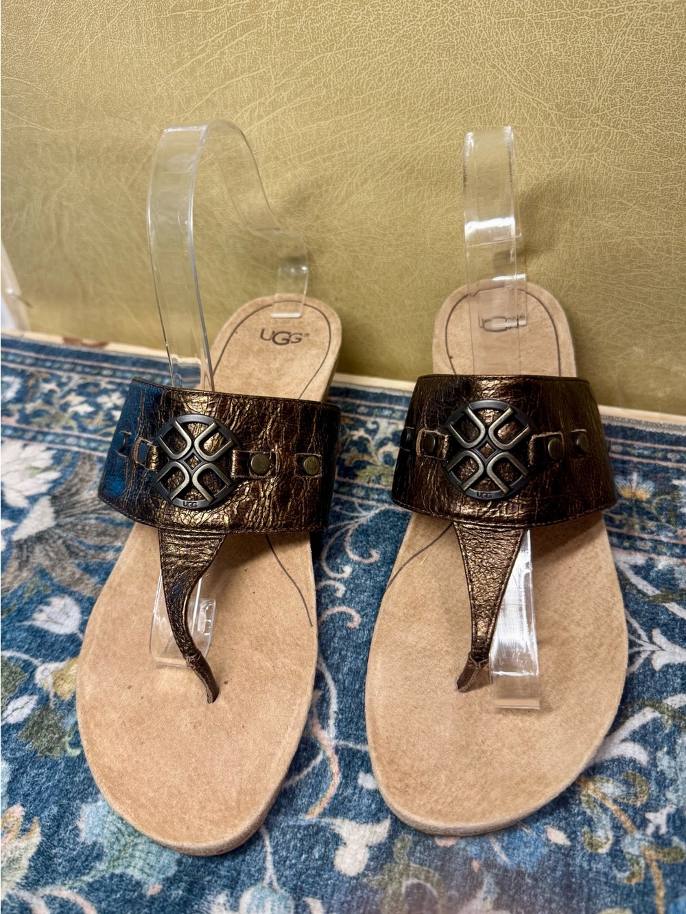 UGG Women's Bronze Metallic Toe-Post Sandals with Medallion